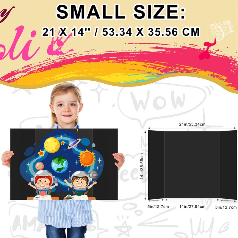 HAUTOCO 3 Pcs Small Trifold Poster Board 21 x 14 inches Tri Fold Presentation Boards Black Corrugated Project Boards for Science Fair  School Project  Event Displays  Business - Image 2